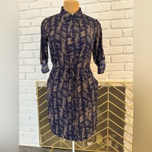 Small Maison Jules Shirt Dress with Tie Waist and Pockets; button 3/4 Sleeves